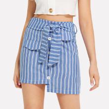 Shein Knot Detail Button Detail Striped Skirt