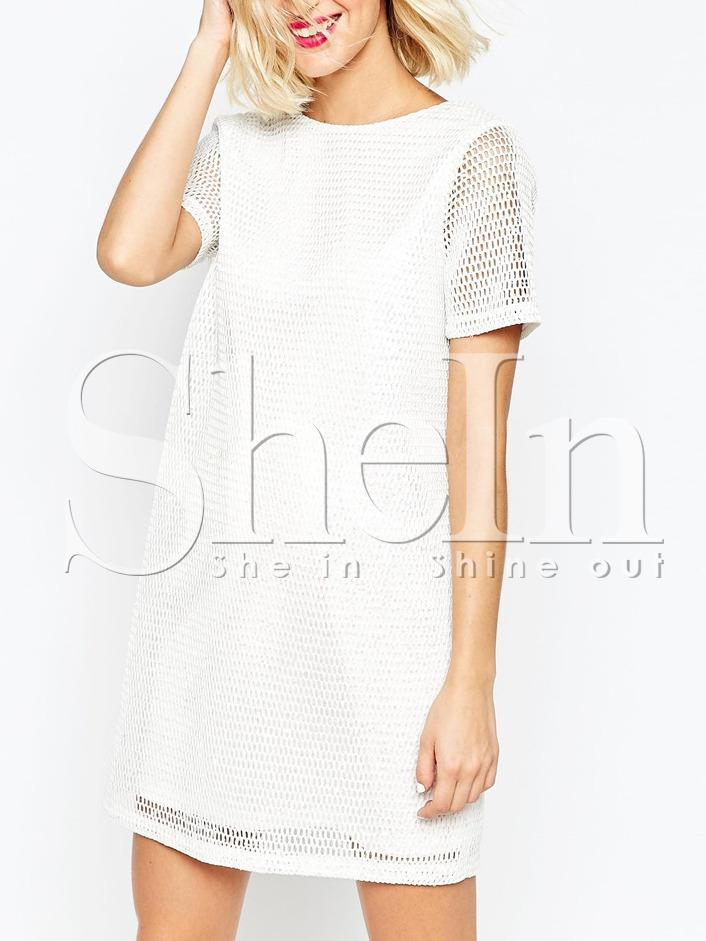 Shein White Short Sleeve V Back Hollow Dress