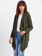 Shein Asymmetric Hem Draped Open-front Suede Coat