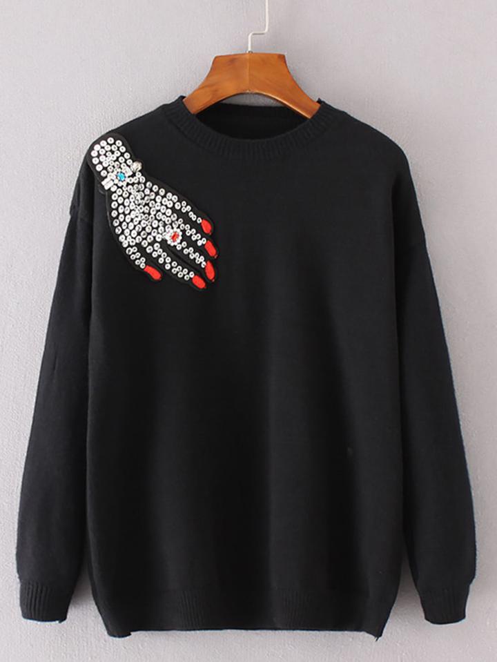 Shein Sequin & Embroidered Patch Sweater