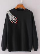 Shein Sequin & Embroidered Patch Sweater