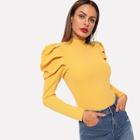 Shein Keyhole Back Leg-of-mutton Sleeve Mock Tee