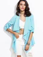 Shein Blue Draped Collar Roll Up Sleeve Outerwear