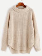Shein Apricot Waffle Knit Curved Hem High Low Sweater