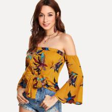 Shein Off Shoulder Knot Front Blouse