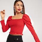 Shein Square Neck Shirred Panel Crop Top