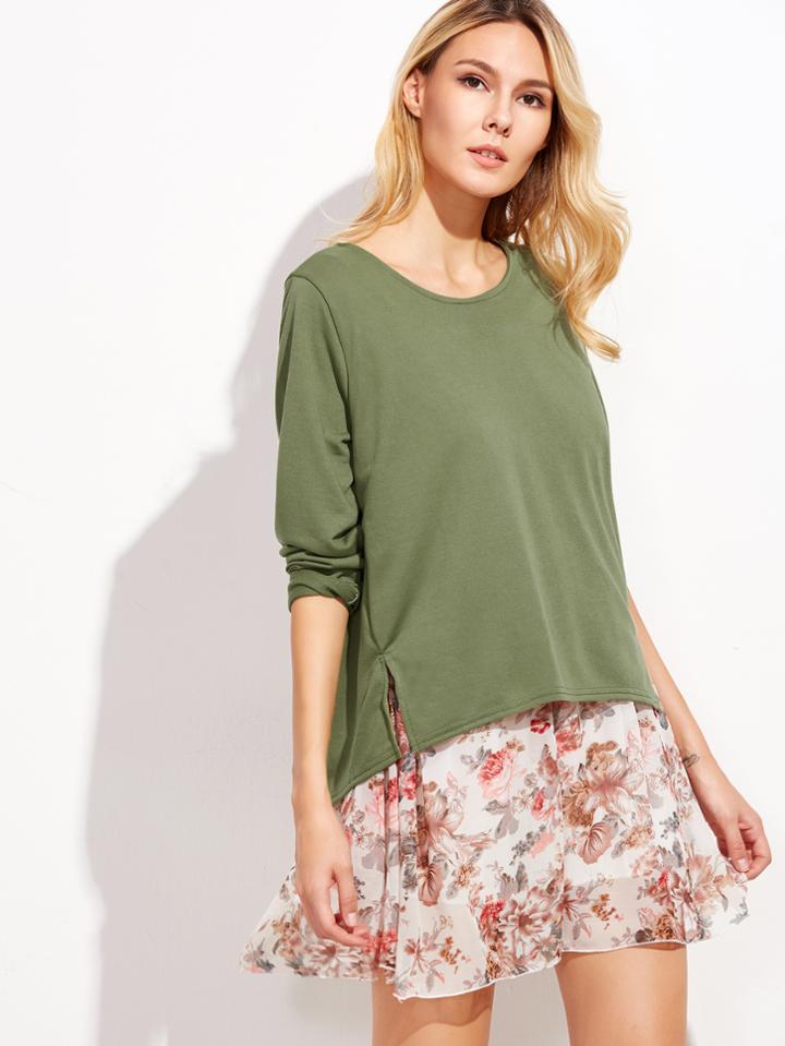 Shein Contrast Chiffon Florals Slit Dress