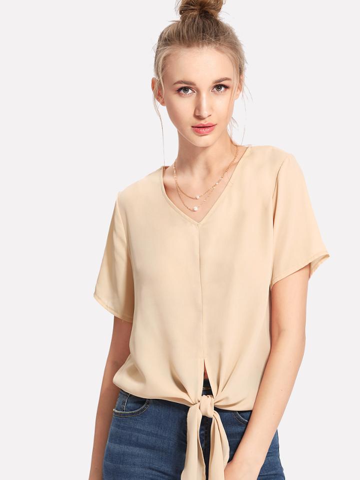 Shein Knot Hem V Neck Tee