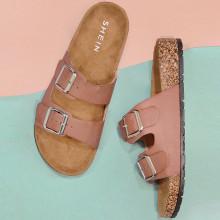 Shein Double Buckled Cork Footbed Slide Sandals