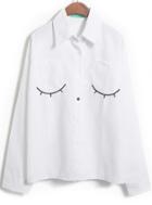 Shein White Long Sleeve Eyelash Embroidered Blouse