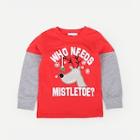Shein Toddler Boys Christmas Contrast Sleeve Reindeer Print Tee