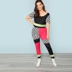 Shein Plus Color Block Shell Top & Skinny Leggings Set