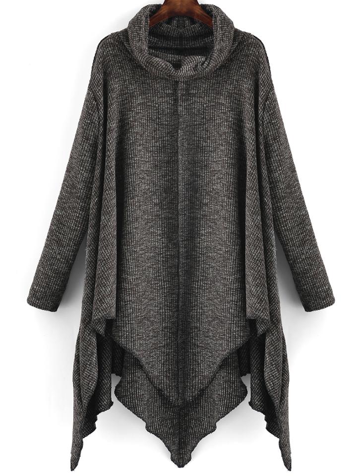 Shein Dark Grey High Neck Asymmetrical Loose Knitwear