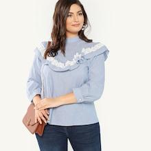 Shein Plus Lace Applique Ruffle Blouse