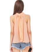 Shein Pink Stand Collar Off The Shoulder Chiffon Tank Top