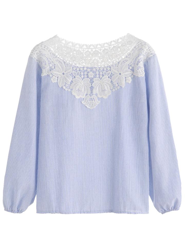 Shein Striped Lace Contrast Elastic Cuff Top