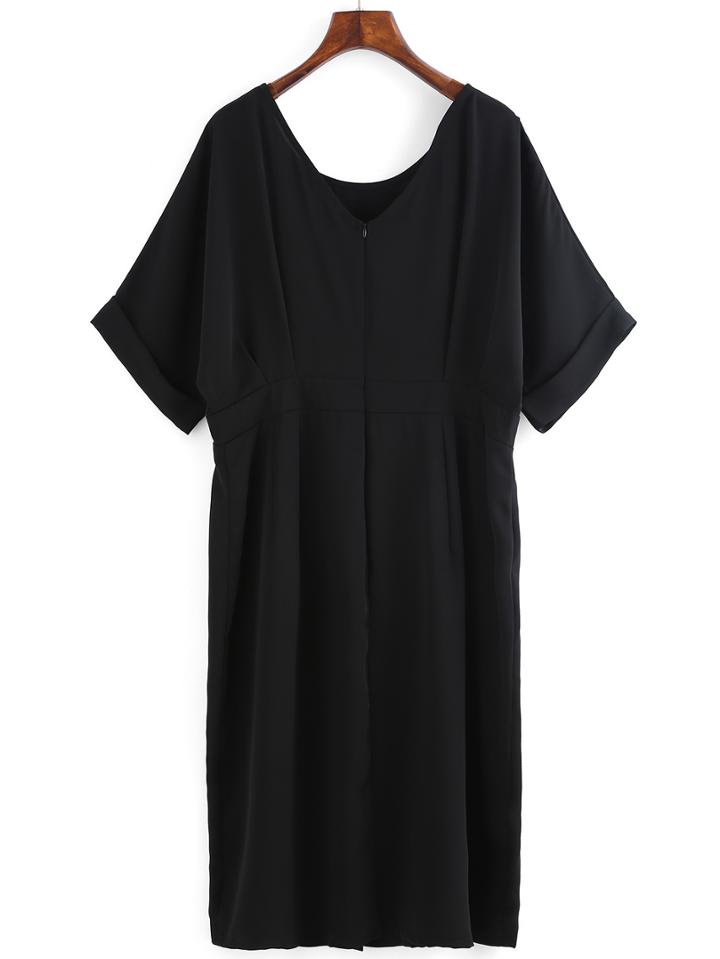 Shein Black Cuffed Split Front Plus Dress With Zipper