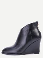 Shein Black Pu Point Toe Wedge Heel Ankle Boots