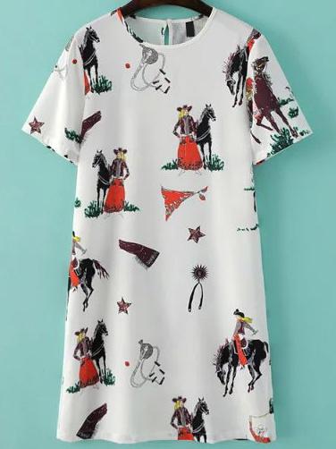 Shein White Horse Print Tunic Dress