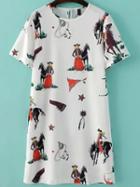Shein White Horse Print Tunic Dress
