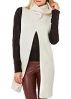 Rosewe Stylish Slit Design Turtleneck Sleeveless Solid White Sweaters