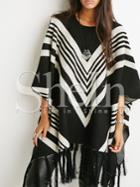 Shein Black White Batwing Sleeve Tassel Sweater