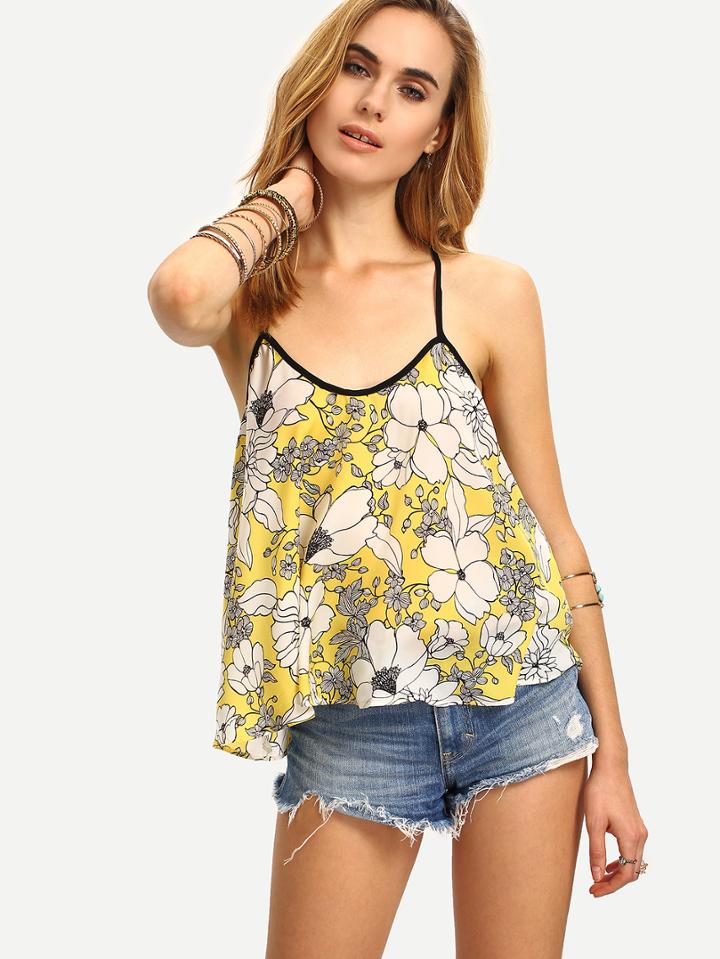 Shein Strappy Racerback Flower Print Cami Top