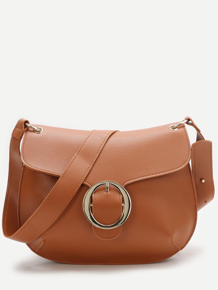 Shein Khaki Buckle Detail Saddle Bag