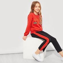Shein Girls Letter Print Pullover & Pants Set