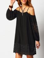 Shein Black Cold Shoulder Lace Insert Tunic Dress