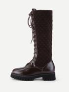 Shein Quilted Design Lace Up Calf Length Boots