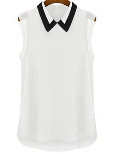 Shein White Lapel Sleeveless Slim Chiffon Blouse