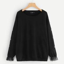 Shein Plus Pearl Detail Lace Insert Sweatshirt