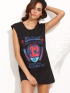 Shein Black Varsity Print Sleeveless Tee Dress