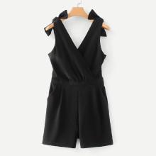 Shein Lace Panel Tie Detail Surplice Romper