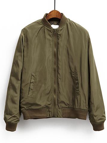 Shein Army Green Stand Collar Pocket Padded Jacket