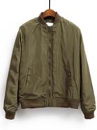 Shein Army Green Stand Collar Pocket Padded Jacket
