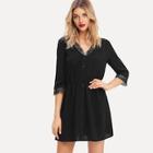 Shein Lace Trim Button Up Solid Dress