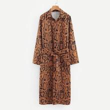 Shein Snakeskin Print Belted Coat