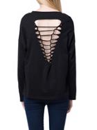 Shein Black Long Sleeve Hollow Back Loose T-shirt