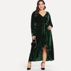 Shein Plus Solid V-neck Velvet Dress