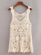 Shein Apricot V Neck Crochet Hollow Out Tank Top