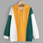 Shein Plus Color Block Drawstring Hooded Sweatshirt
