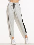 Shein Heather Grey Contrast Panel Drawstring Sweat Pants
