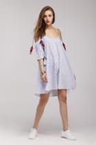 Shein Vertical Pinstripe Tassel Tie Cold Shoulder Dress