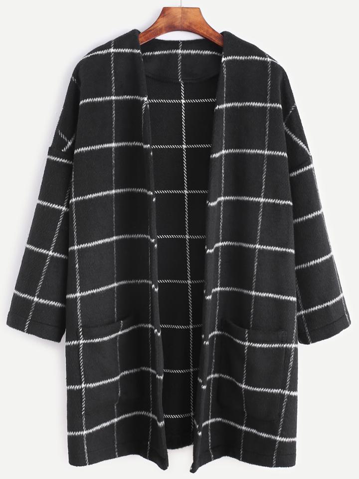 Shein Grid Open Front Dropped Shoulder Coat