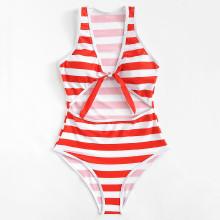 Shein Knot Front Striped Swimsuit