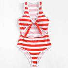 Shein Knot Front Striped Swimsuit