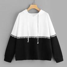 Shein Plus Color-block Letter Print Hoodie