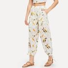 Shein Plant Print Knot Hem Pants